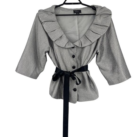 Dressbarn Collection Ruffle Collar Cocktail Womens Jacket Sz 20W Retro Glam Belt - Picture 1 of 13
